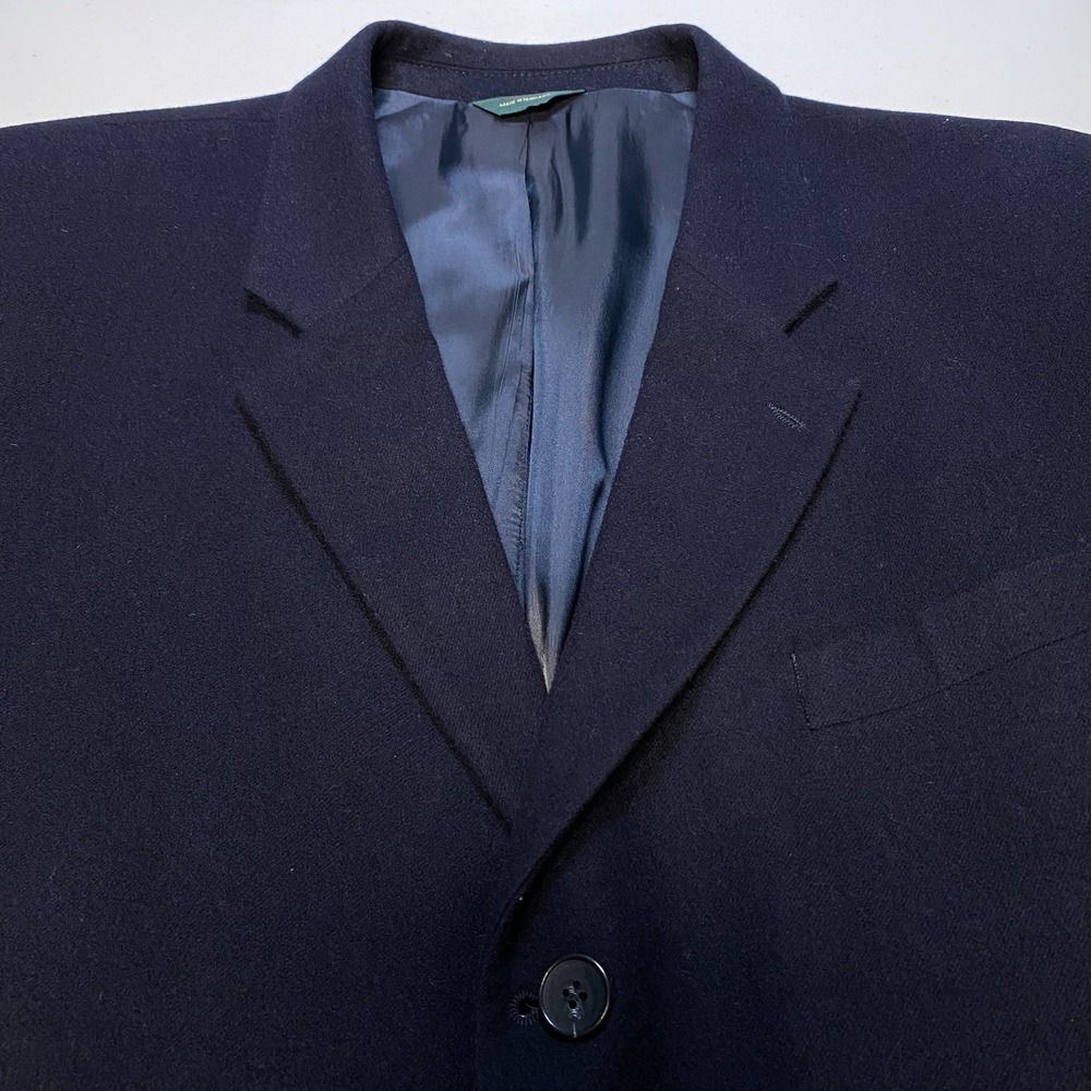 J Crew Oarsman Blazer 44L Mens Flannel Lambswool Cashmere 3B 1V Navy Preppy VGUC